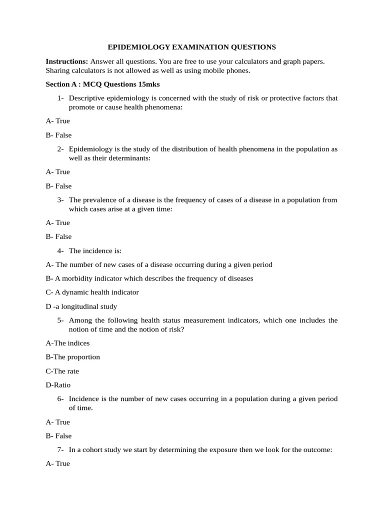First Choice EPIDEMIOLOGY EXAMINATION QUESTIONS | PDF | Epidemiology ...