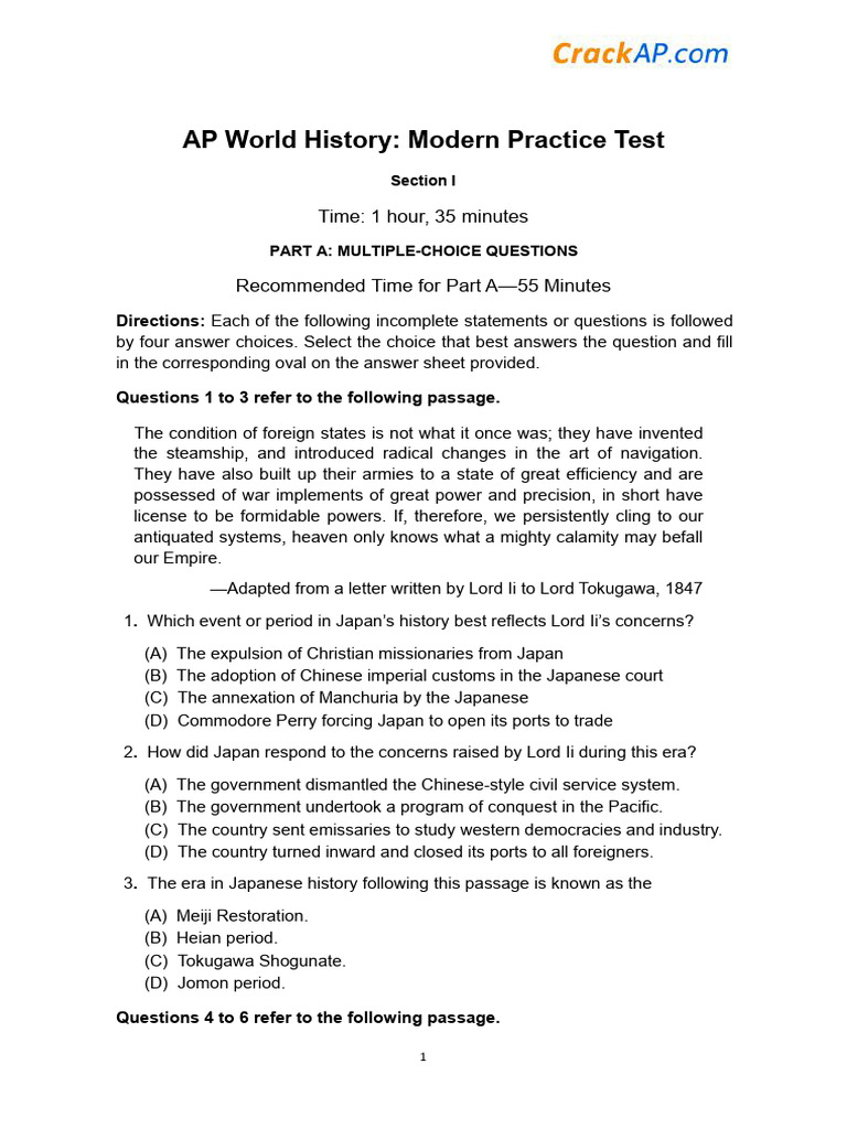 AP World History Modern Full Practice Test 2 | PDF | Jews | World War I