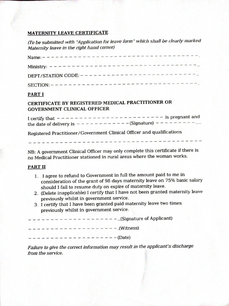 Maternity Leave Certificate | PDF