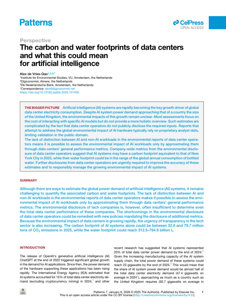 The Carbon and Water Footprints of Data Centers | PDF | Data Center ...