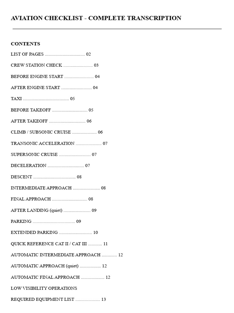 Aviation Checklist Transcription - MD | PDF | Landing Gear | Takeoff