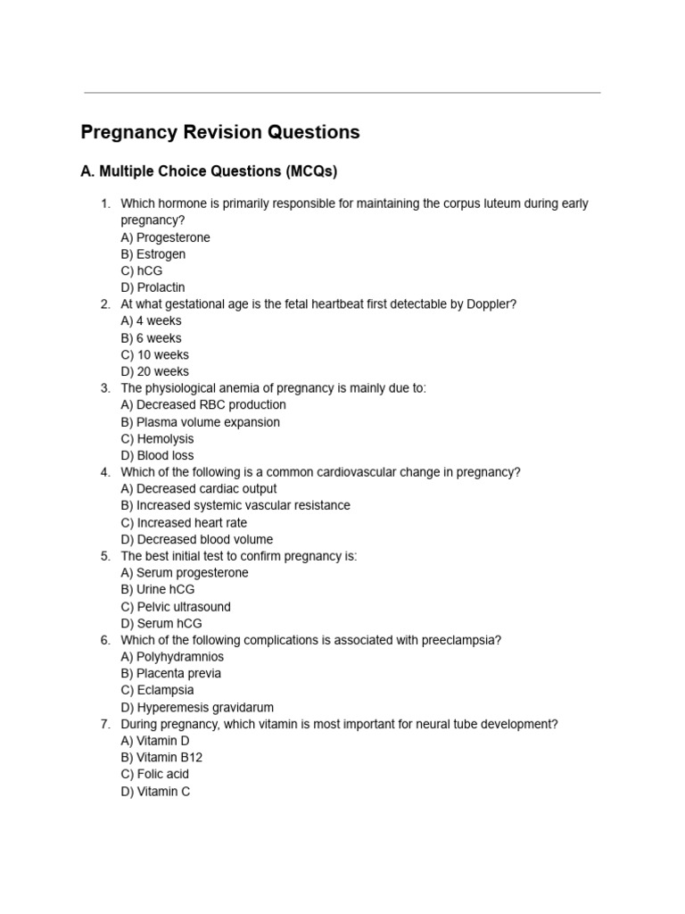 Pregnancy Revision Questions | PDF | Pregnancy | Medical Specialties