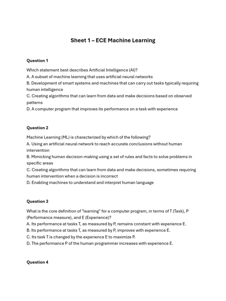 Sheet 1 - ECE Machine Learning | PDF | Machine Learning | Accuracy And ...