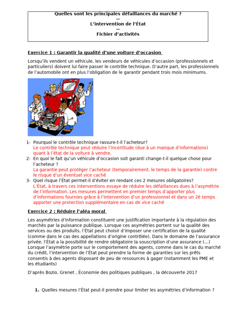 Corrig Faire Fiche 4 Intervention de L Tat | PDF | Externalité | Prêts