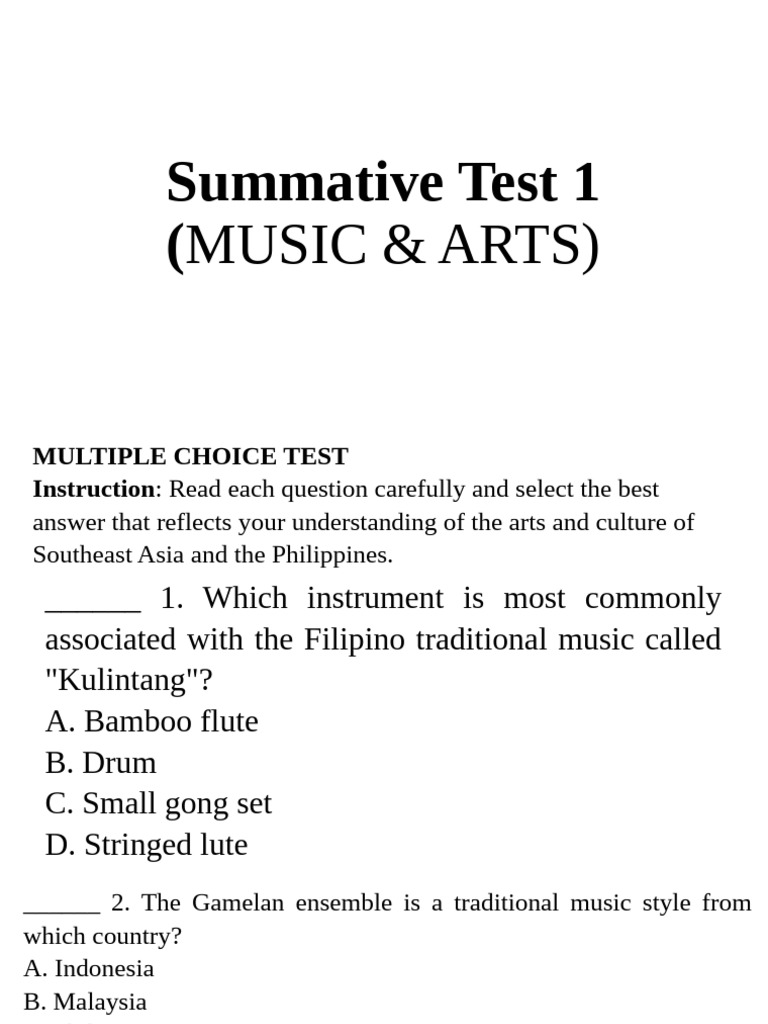 q2-Music and Arts Summative Test 1-2 | PDF | Musical Instruments | Folk ...