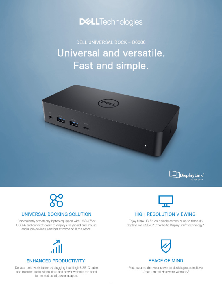 Dell Universal Dock D6000 Spec Sheet | PDF | Usb | Office Equipment