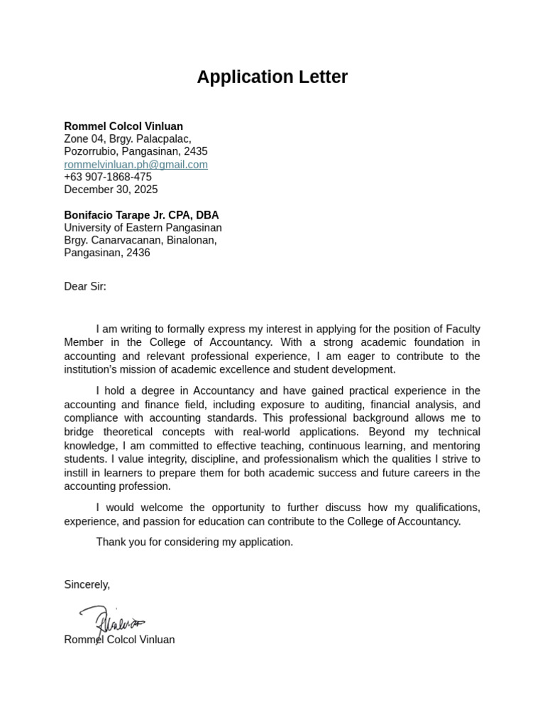 Application Letter | PDF