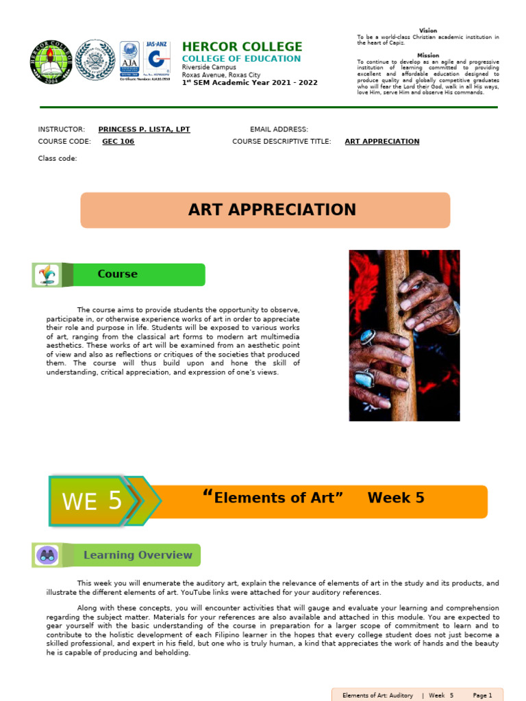 Module in Art Appreciation Week 5 COED 1 | PDF | Tempo | Musicology