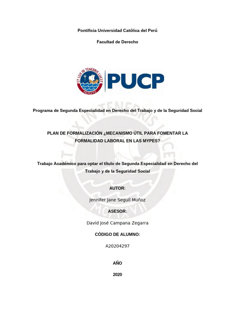 Seguil Muñoz Plan de Formalización1 | PDF | Derecho laboral | Empleo