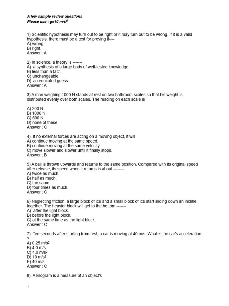 Rev QuestionsM1 M6 | PDF | Force | Acceleration