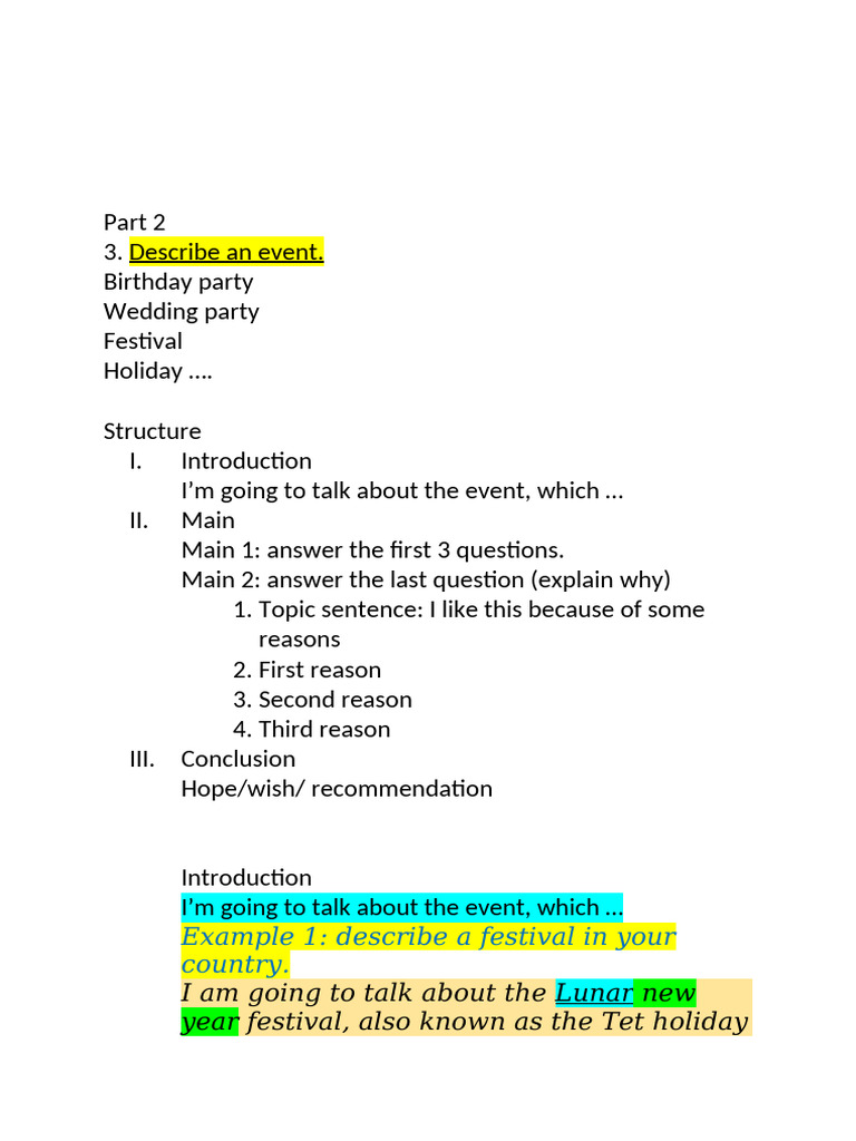 Part 2 Describe an Event | PDF | Wedding | Ceremonies