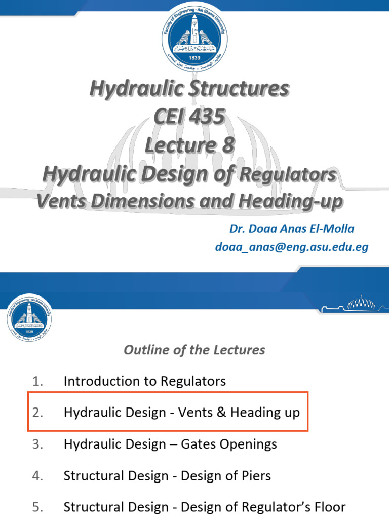 CEI - 435 Lecture 8 - Hydraulic Design of Regulators - Vents | PDF ...