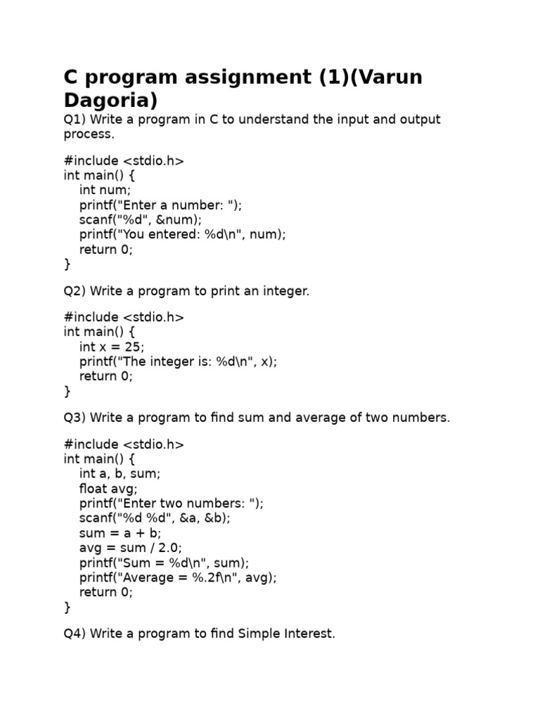 C Program Assignment (1)(Varun Dagoria) | PDF