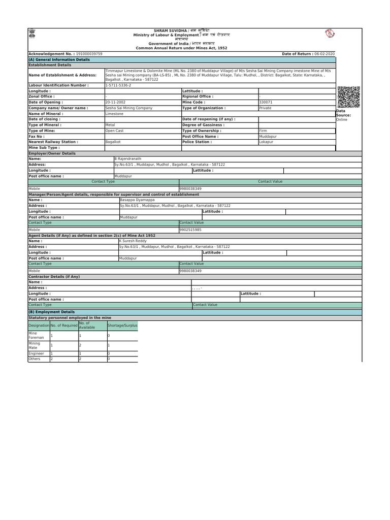 Dgms Annual Return1769238559 | PDF | Oil Well | Drilling Rig