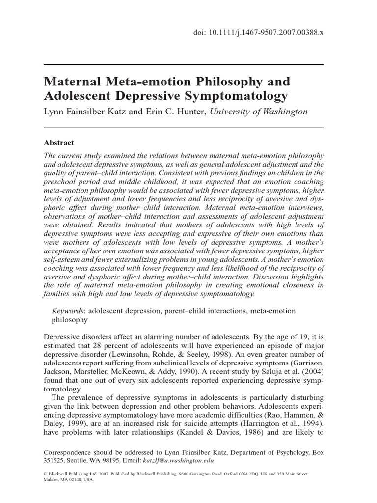Maternal Meta-Emotion Philosophy and Adolescent | PDF | Psychology ...