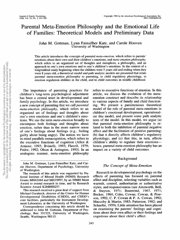 Parental Meta-emotion Philosophy and the Emotional Life of Families ...