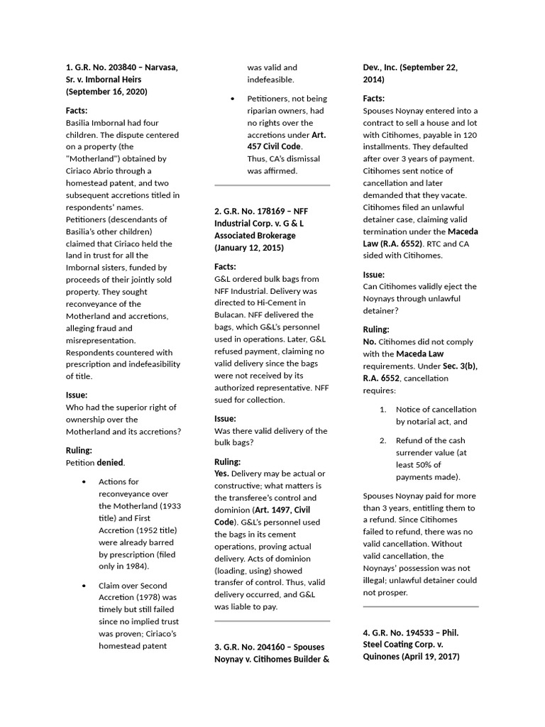 Case Digest For Sales, Summarize! | PDF | Foreclosure | Mortgages