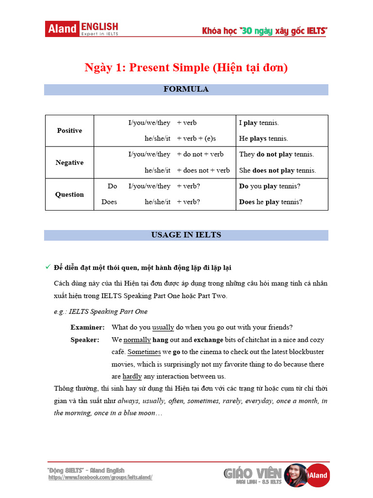 Ngày 1- Present Simple (Hiện Tại Đơn) | PDF