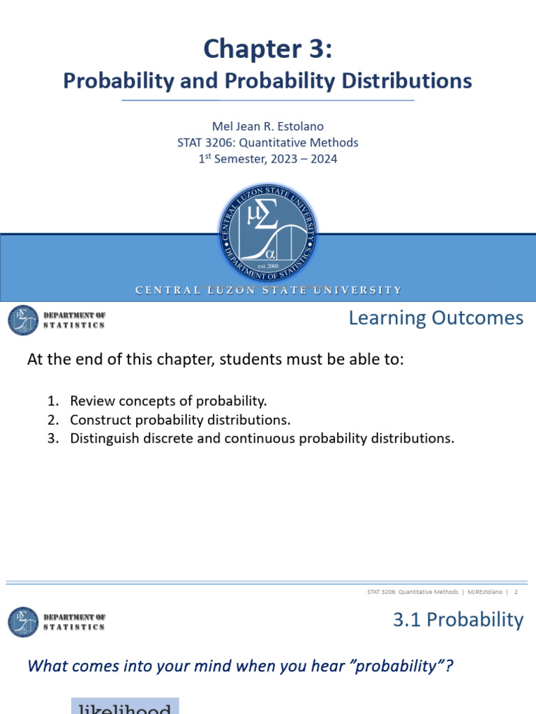 CHAP 3 | PDF | Random Variable | Probability Distribution