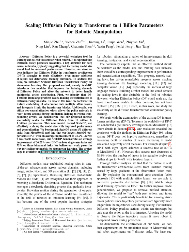 Scaling Diffusion Policy in Transformer To 1 Billion Parameters For ...