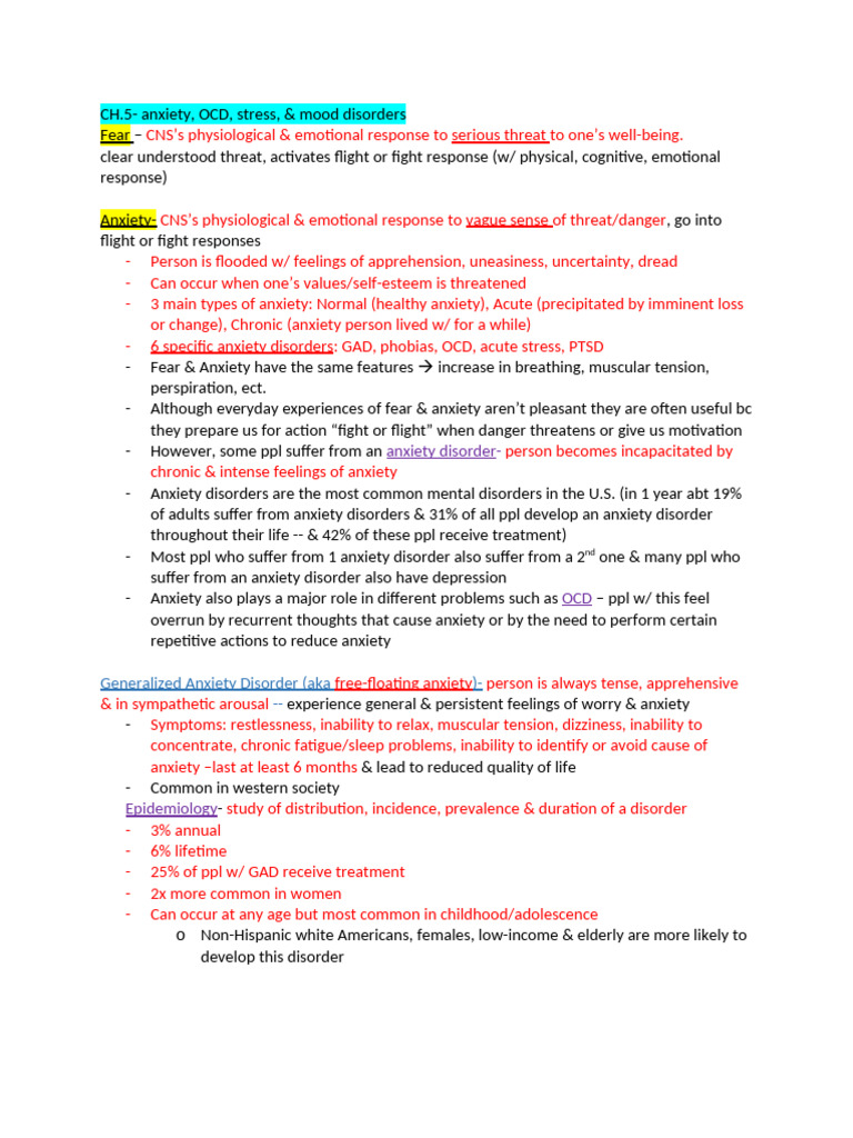 Test #2 Review | PDF | Adrenal Gland | Obsessive–Compulsive Disorder