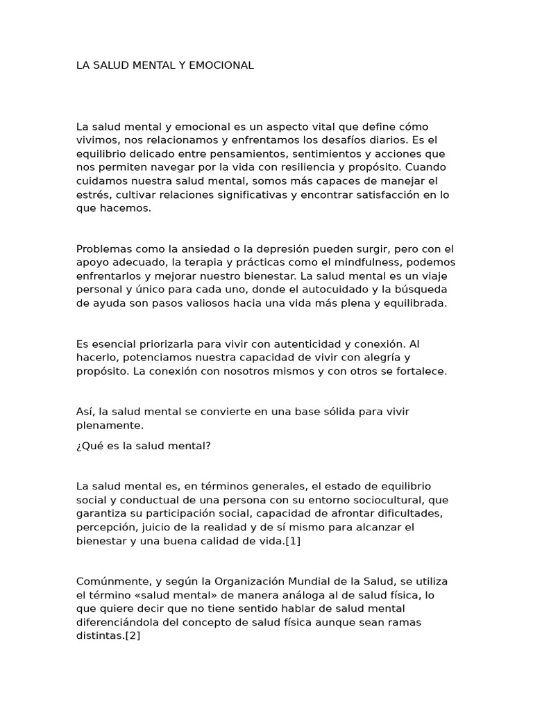 La Salud Mental Emocional Contenido | PDF | Salud mental | Las emociones