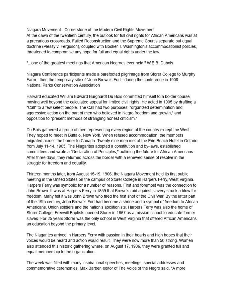 Niagara Movement - Cornerstone of the Modern Civil Rights Movement ...