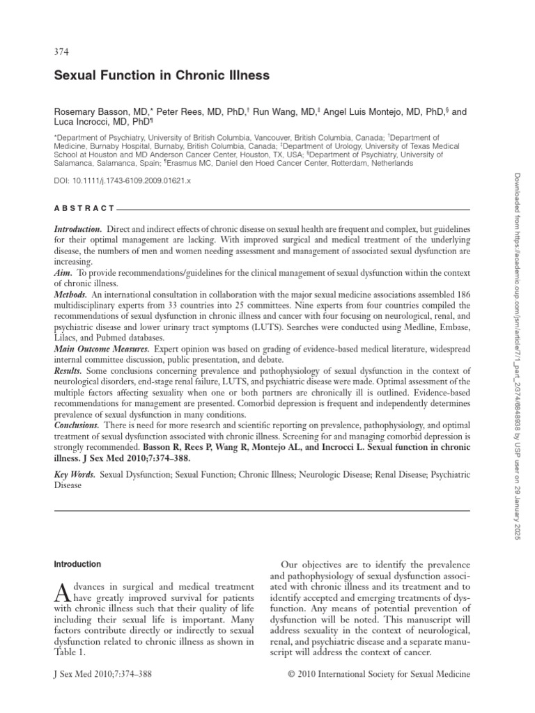 Sexual Function in Chronic Illness | PDF | Sexual Dysfunction | Sexual ...