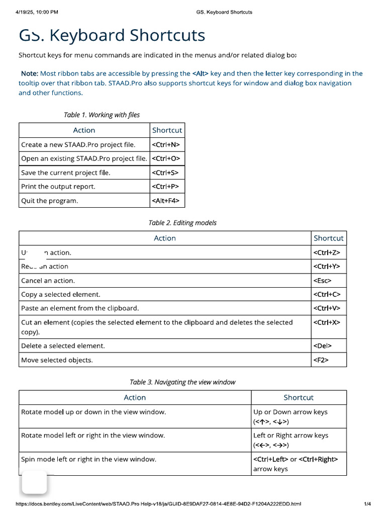 STAAD - Pro Short Keys | PDF