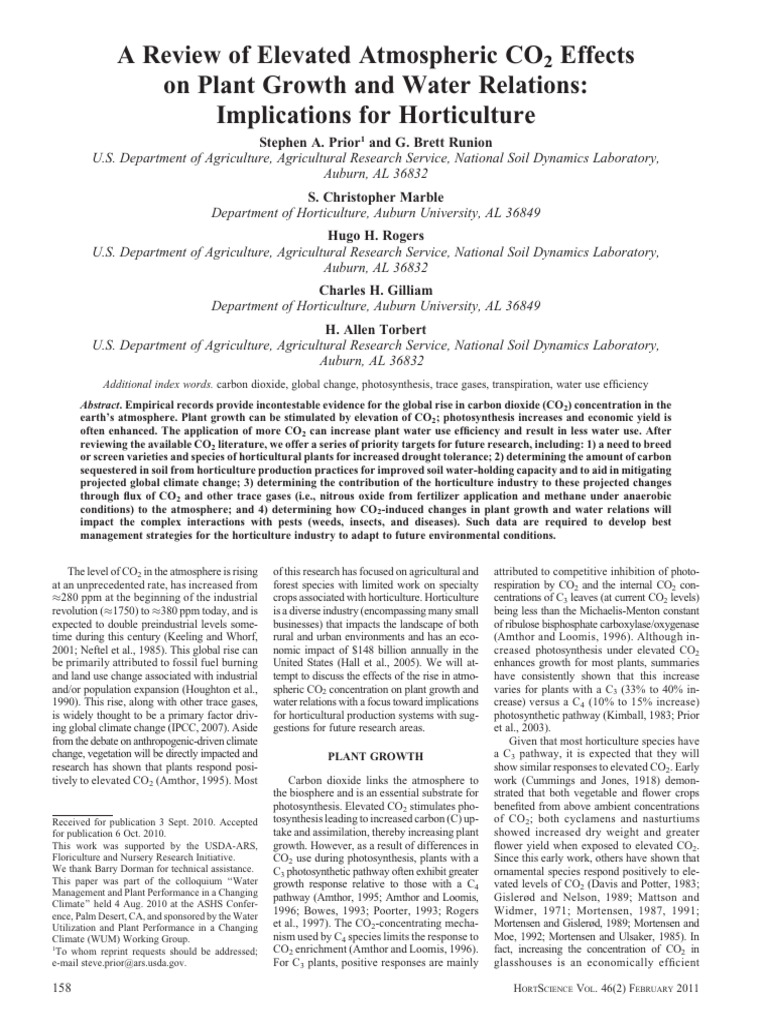 A Review of Elevated Atmospheric CO2 Effects On Plant Growth and Water ...