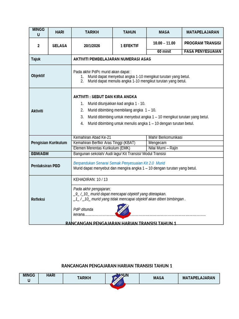 RPH Minggu Transisi m2 | PDF