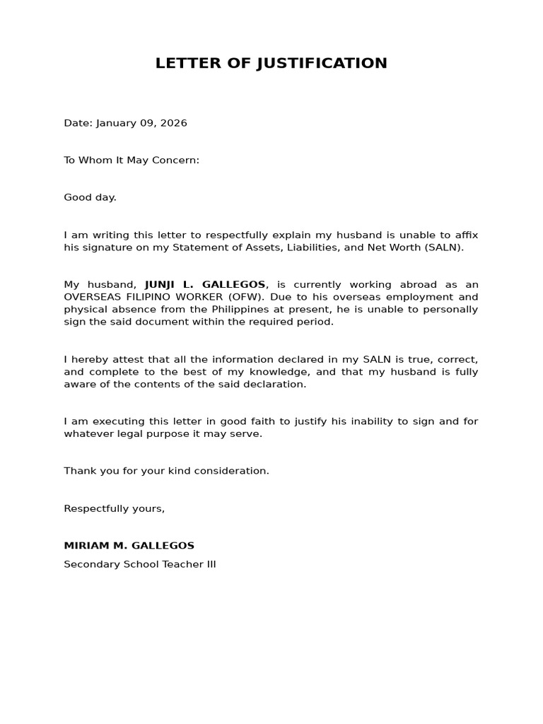 Letter of Justification (Saln) | PDF