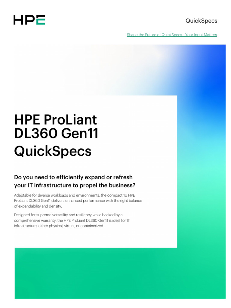HPE ProLiant DL360 Gen11 QuickSpecs-a50004306enw | PDF | Computer ...