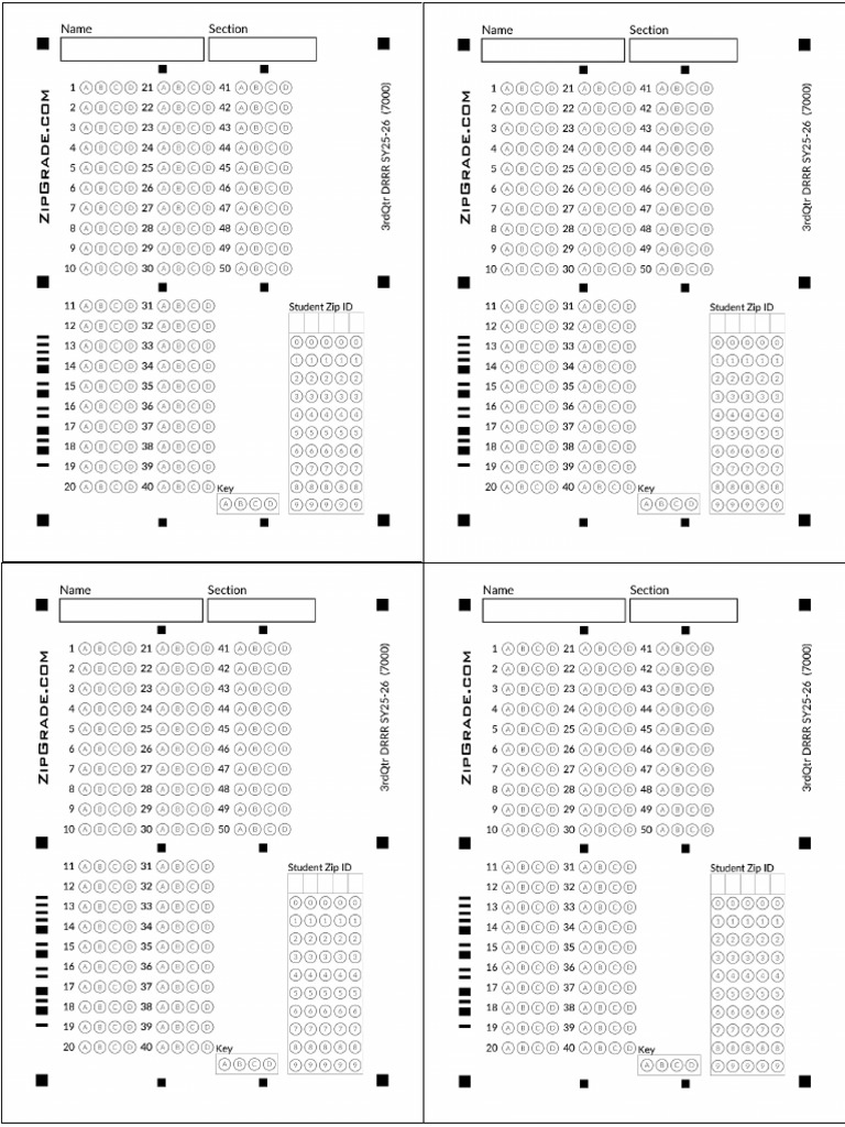 Zipgrade Answer Sheet Template by 4s | PDF