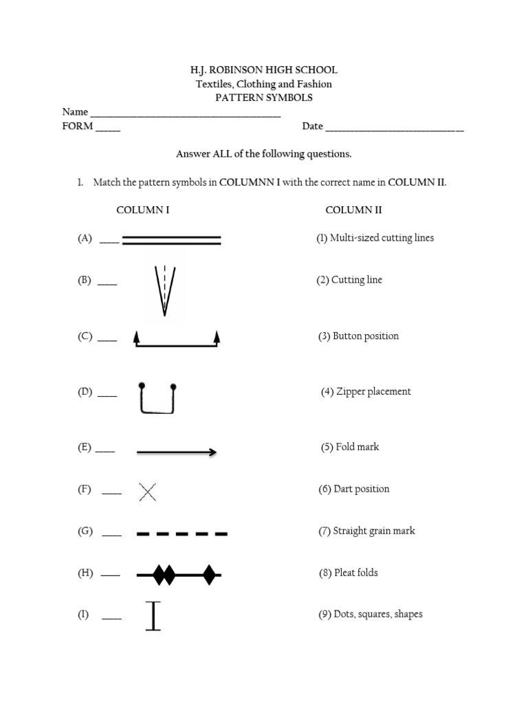 Form 3 Pattern Symbol TEST | PDF | Aesthetics | Softlines (Retail)