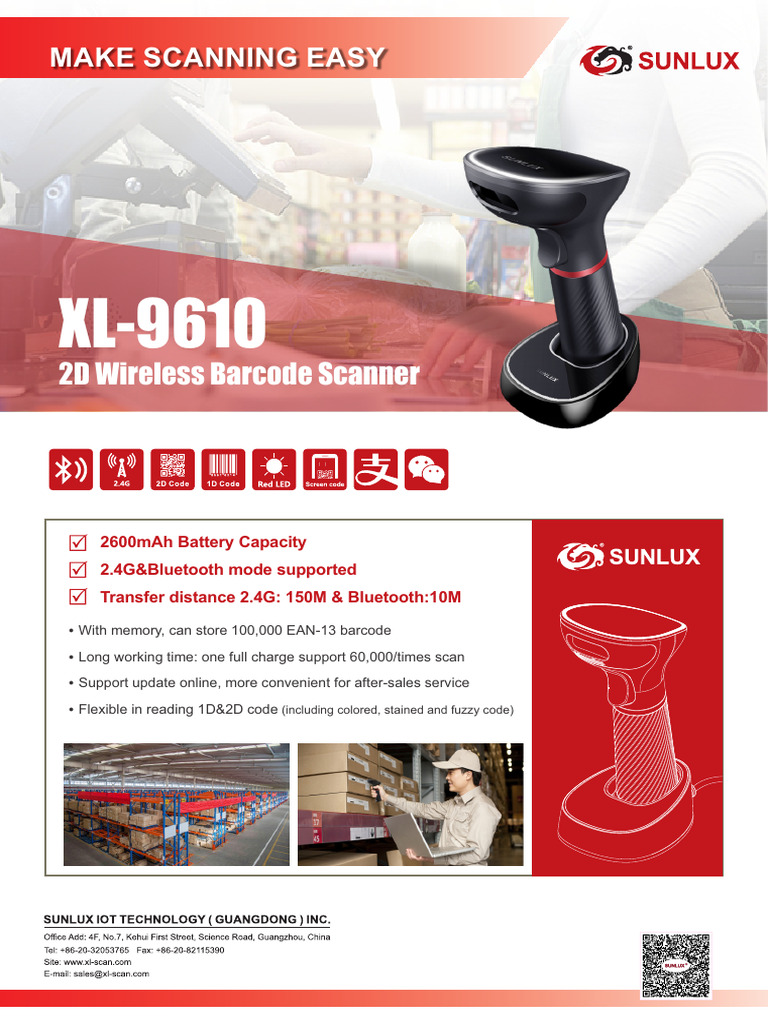 Sunlux XL-9610 2D Wireless Scanner | PDF | Image Scanner | Barcode