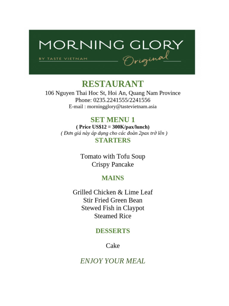 Morning Glory (Set 1-5 Lunch) 2024 - 2025 | PDF | Lunch | Soup