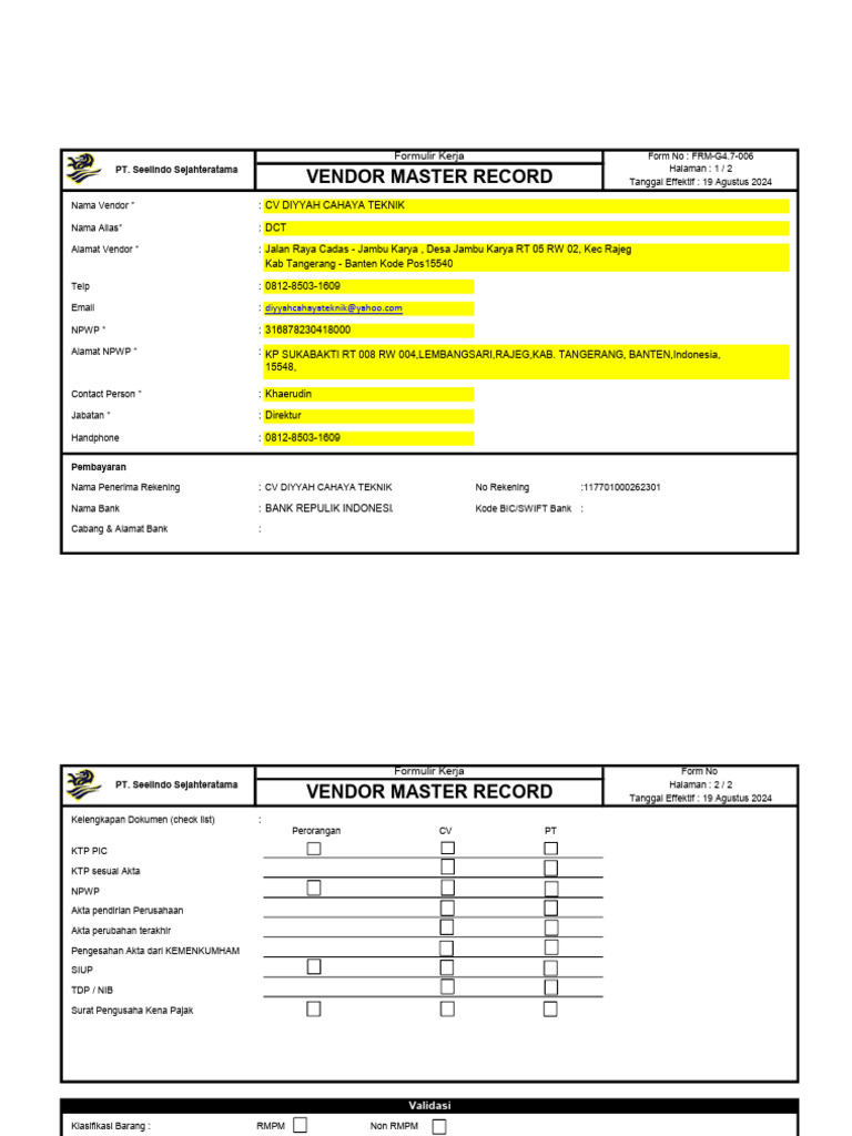 Vendor Master Record | PDF