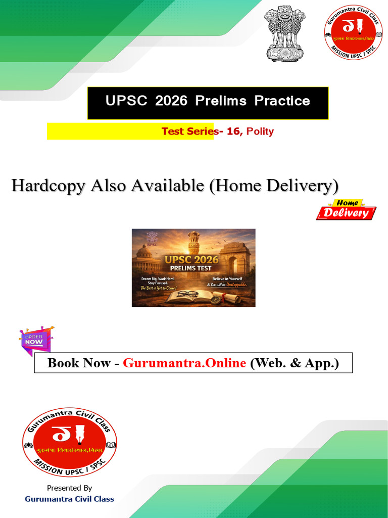 UPSC 2026 Practice Set - 16 (Eng.) | PDF | Political Law | Separation ...
