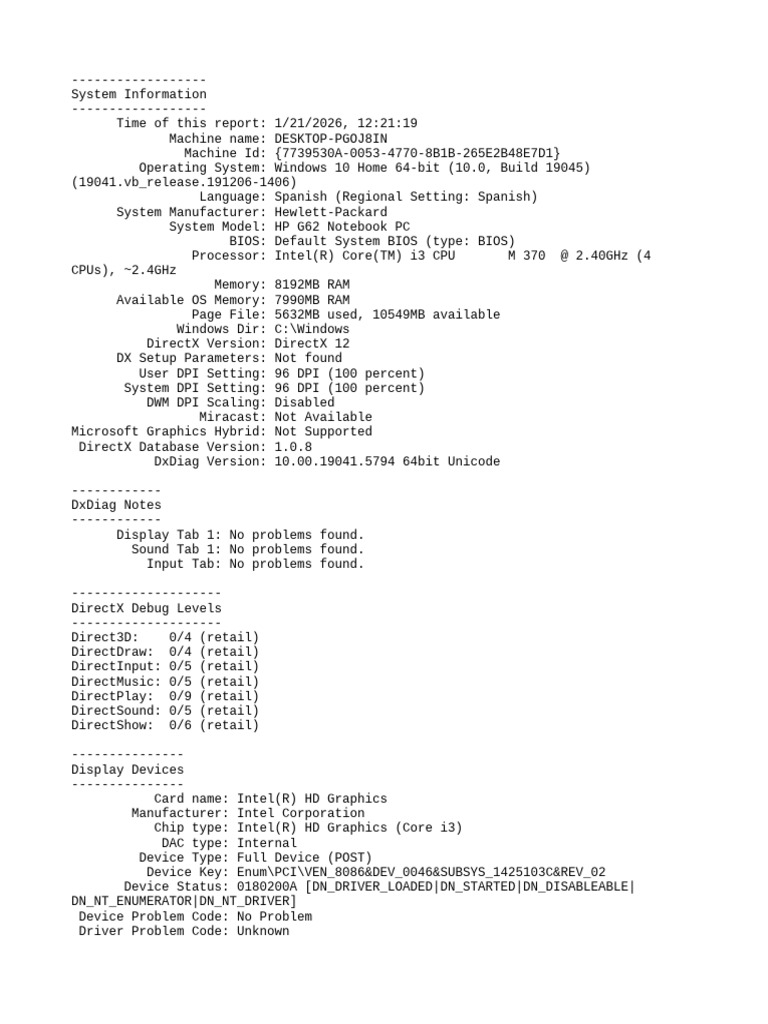 DX Diag | PDF | Codec | Computing