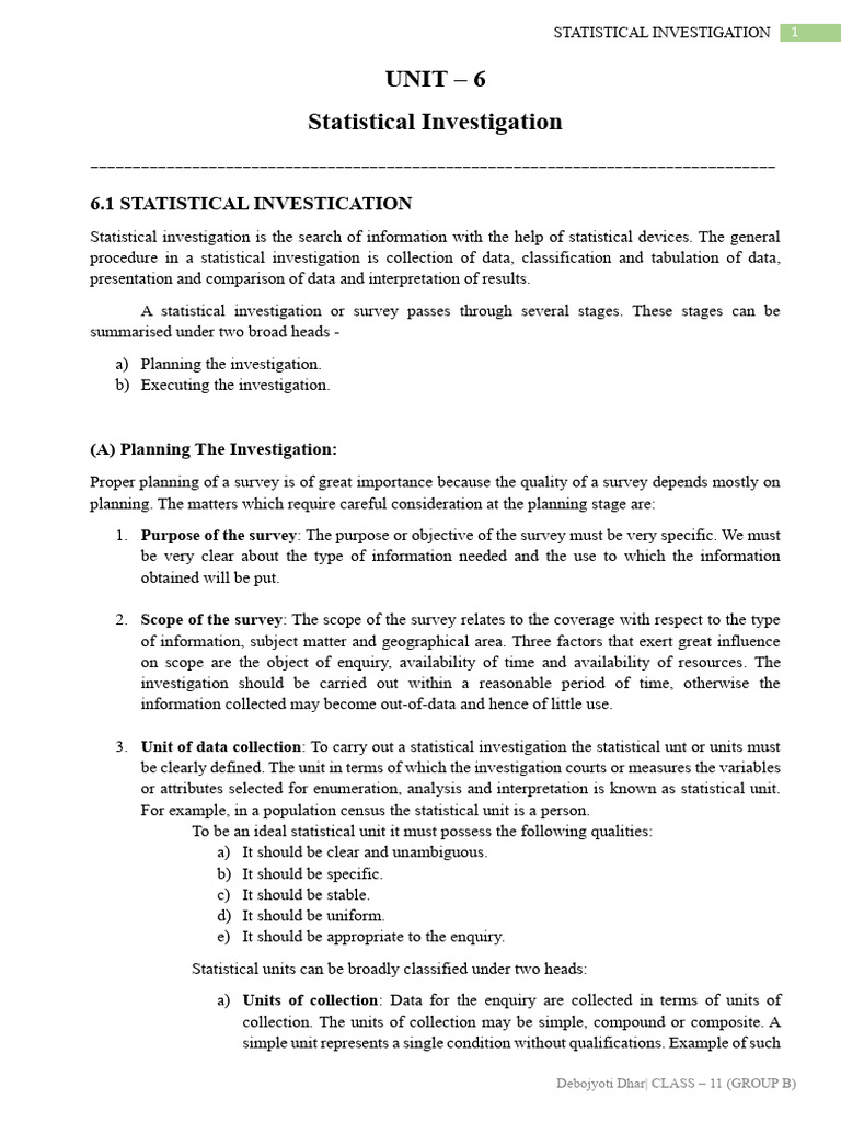 Statistical Investigation (UNIT - 6) | PDF | Cost Of Living | Sampling ...