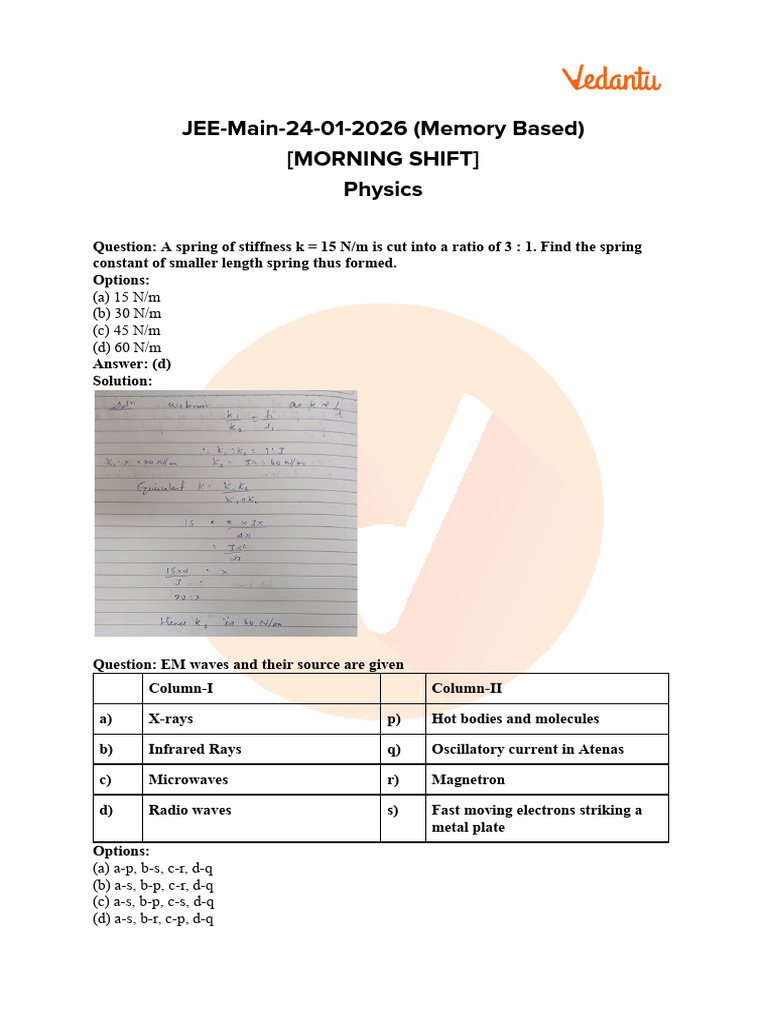 JEE Main 2026 24 Jan Shift 1 Paper Analysis With Solutions PDF | PDF ...