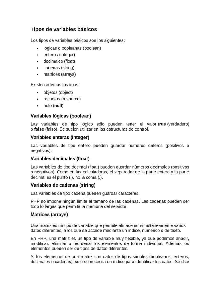 Tipos de Variables en PHP | PDF