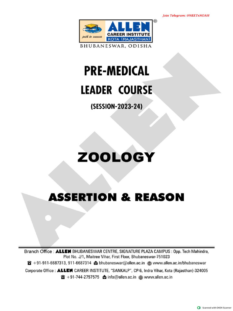 Zoology Assertion Reason Leader Allen | PDF