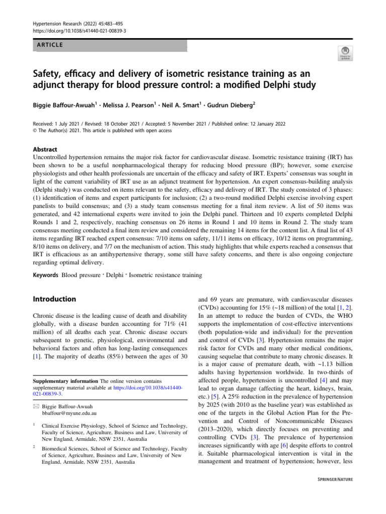 Safety, efficacy and delivery of isometric resistance training as an ...