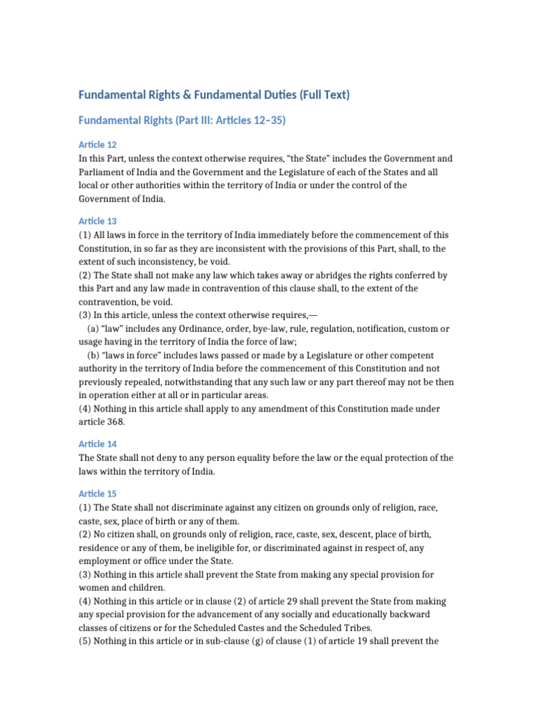 Fundamental Rights and Duties Full Text | PDF | Justice | Crime & Violence