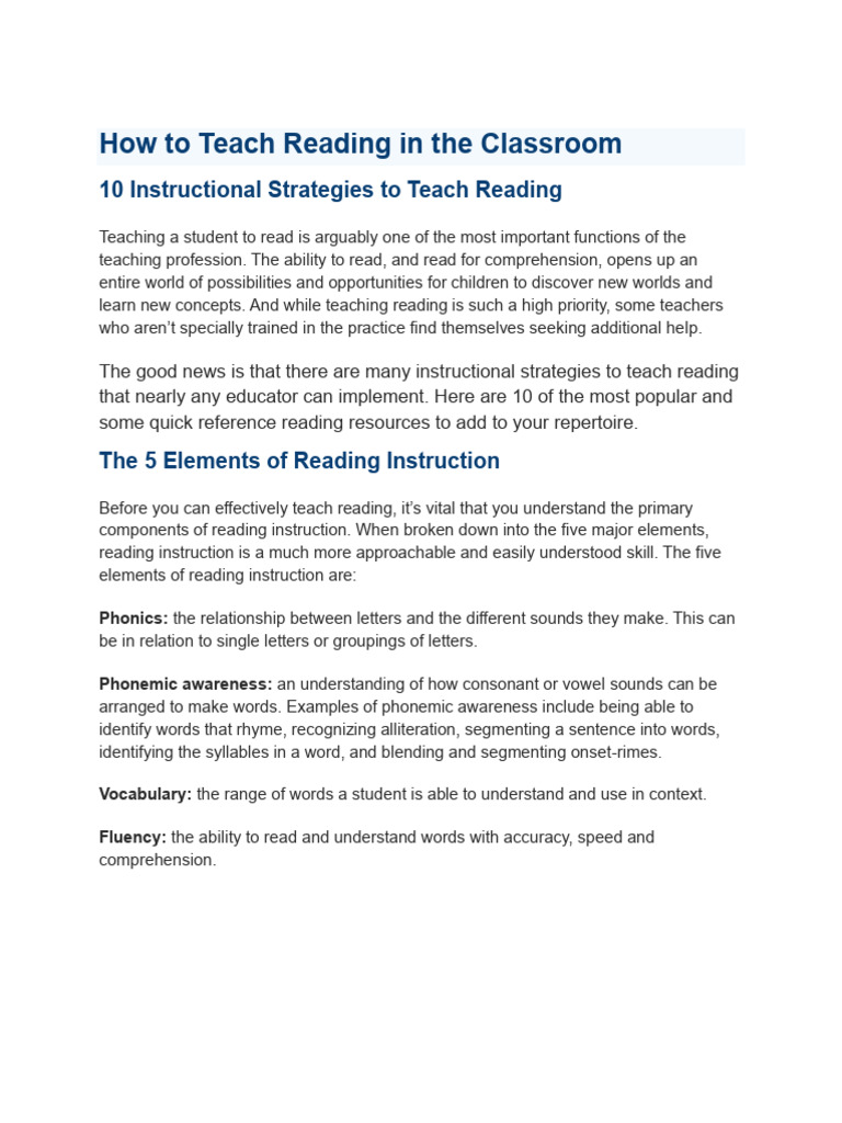 Teaching Reading Strategies | PDF | Reading Comprehension | Phonics
