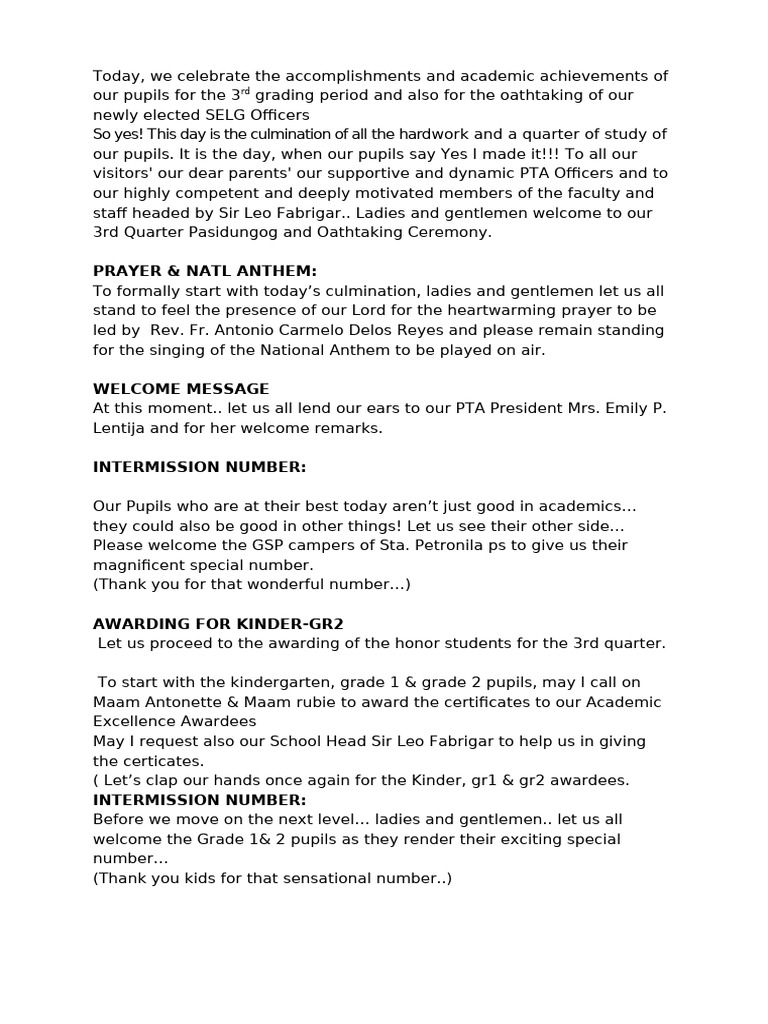 Script For Quarterly Award | PDF
