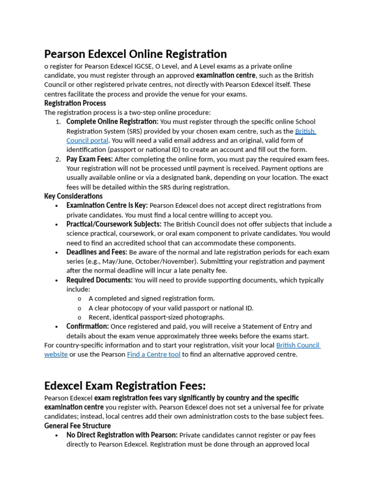 Pearson Edexcel Online Registration | PDF | Fee | Qualifications