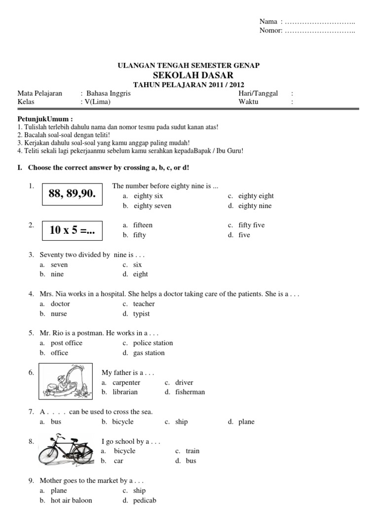 Contoh Soal Bahasa Inggris Kelas 3 Sd Tentang Transportasi